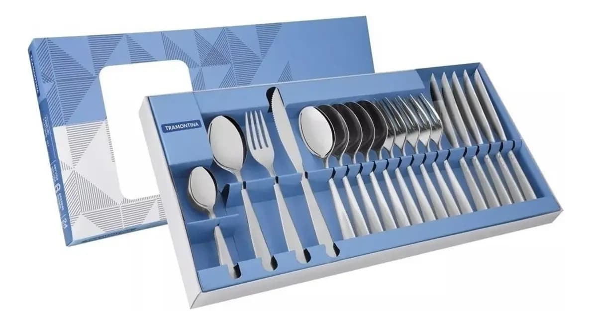 Juego Set Cubiertos Tramontina 24 Pz Acero Inoxidable Cosmos Color Gris
