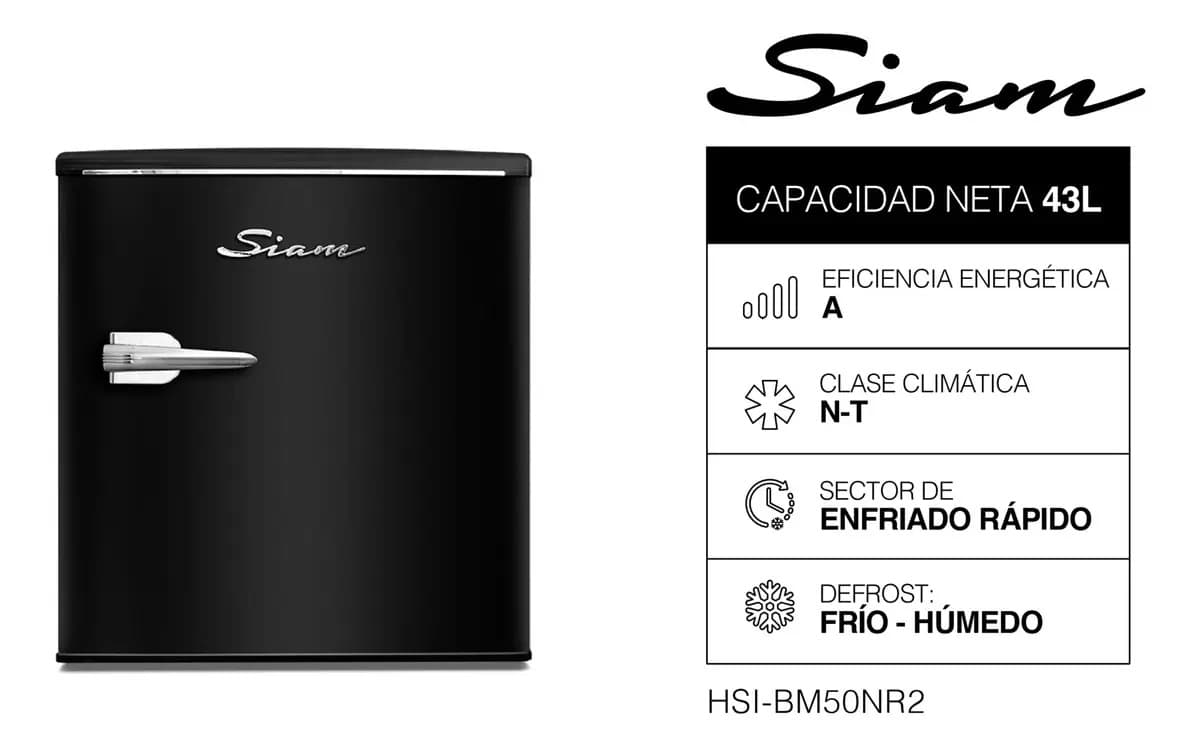 Heladera Siam Bajo Mesada Retro 43L Negra - HSI-BM50NR2