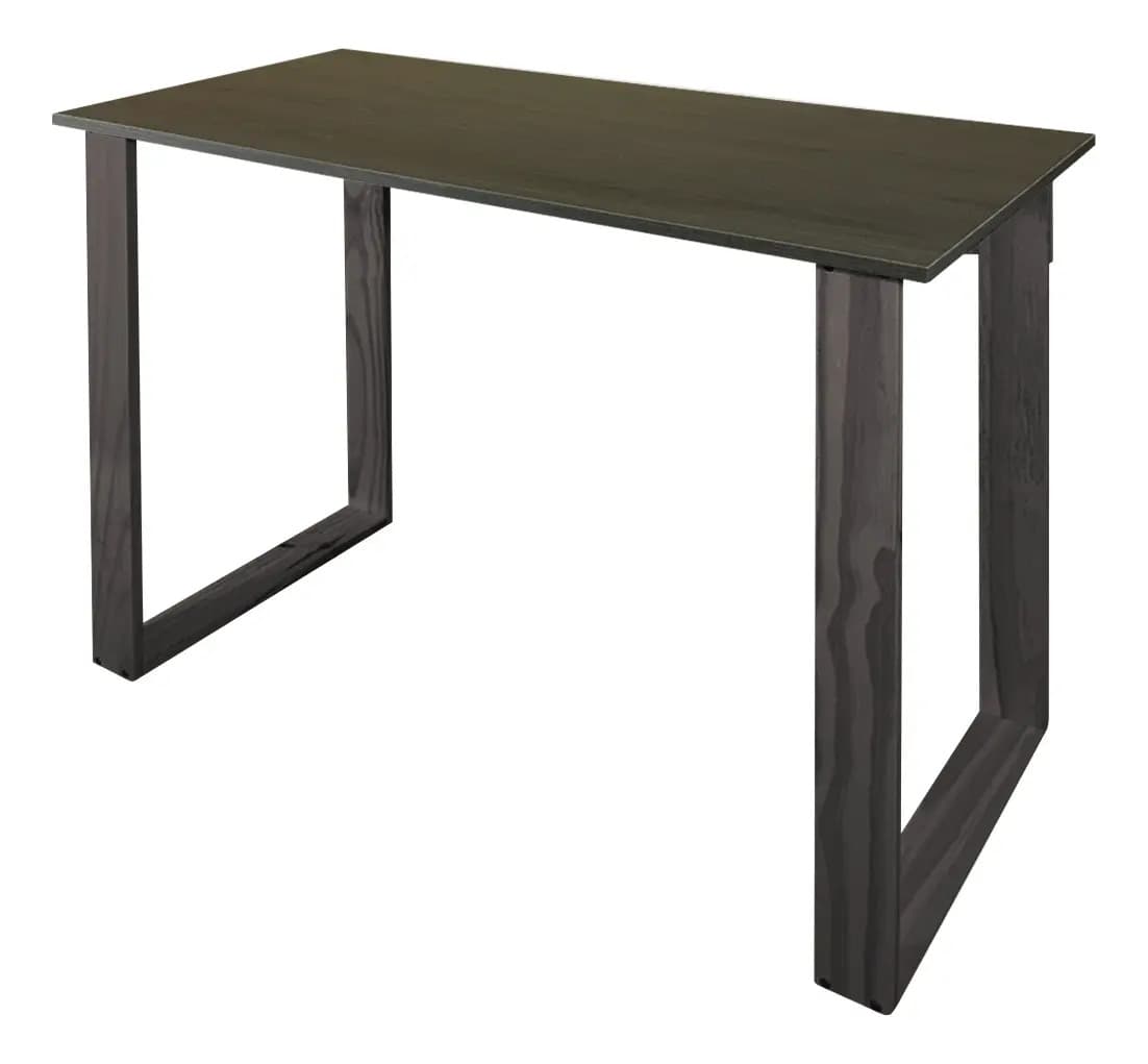 Escritorio Estilo Moderno Para Oficina Con Patas Rectangulares Altas Color Negra Y Tapa Melamina Color Nogal