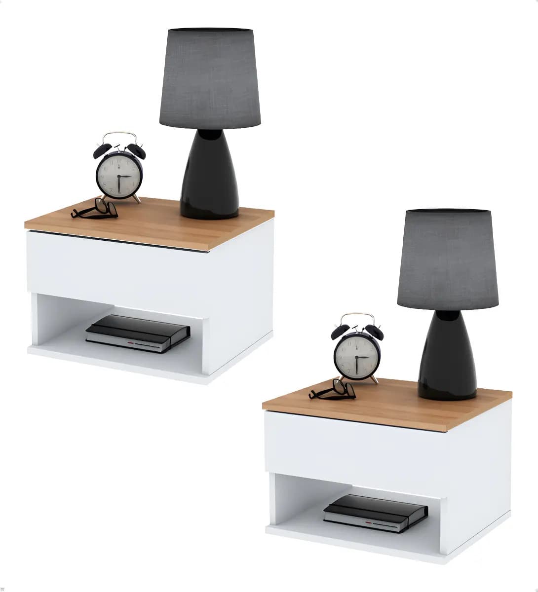 Mesa De Luz Flotante Koa Home 2 Blanco Melamina Moderna