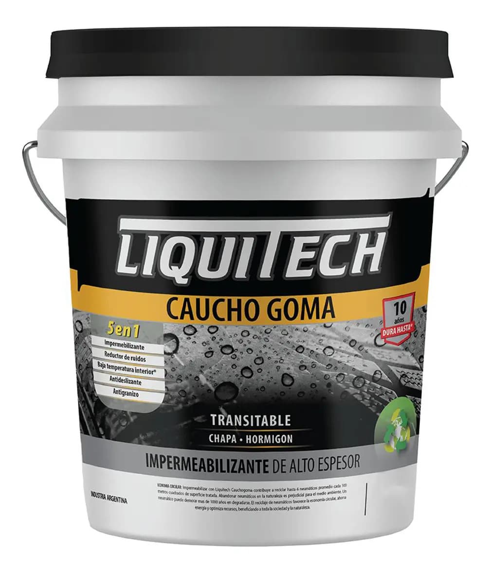 Liquitech impermeabilizante caucho goma 20lt alto espesor mm acabado mate color gris