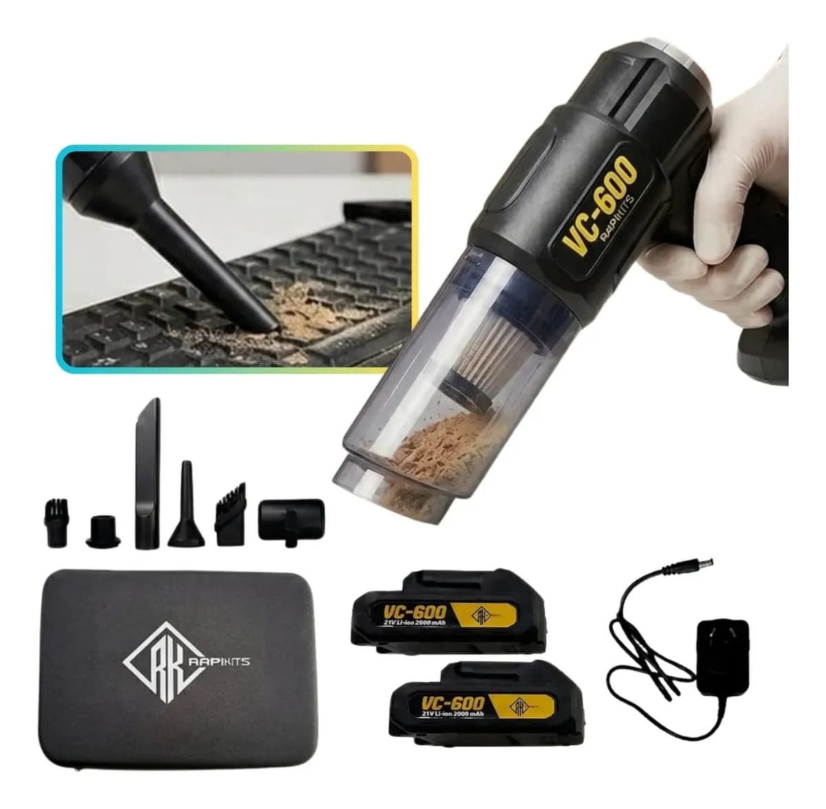 Aspiradora Sopladora Inalambrica Portatil X2 Baterias Vc 600 Negro