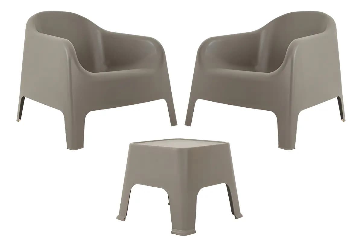 Sillon Skarpo Apilable X2 + Mesa Sunset Jardin Exterior Color Grafito Gardenlife