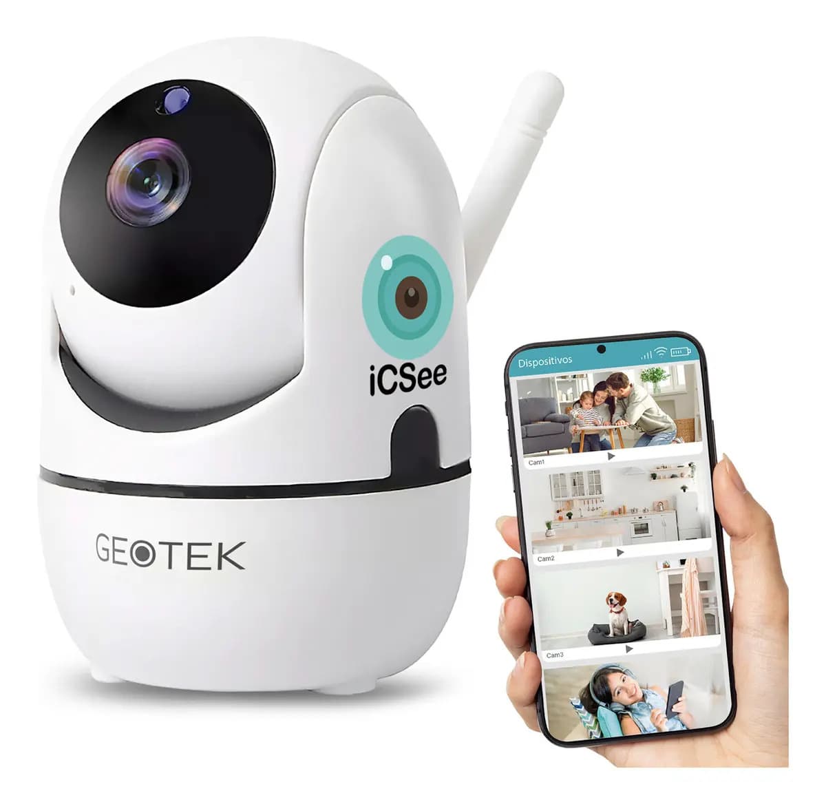 Camara Seguridad Geotek 2mp Full Hd Wifi Vision Nocturna Deteccion de Movimiento Motorizada PTZ Color Blanco