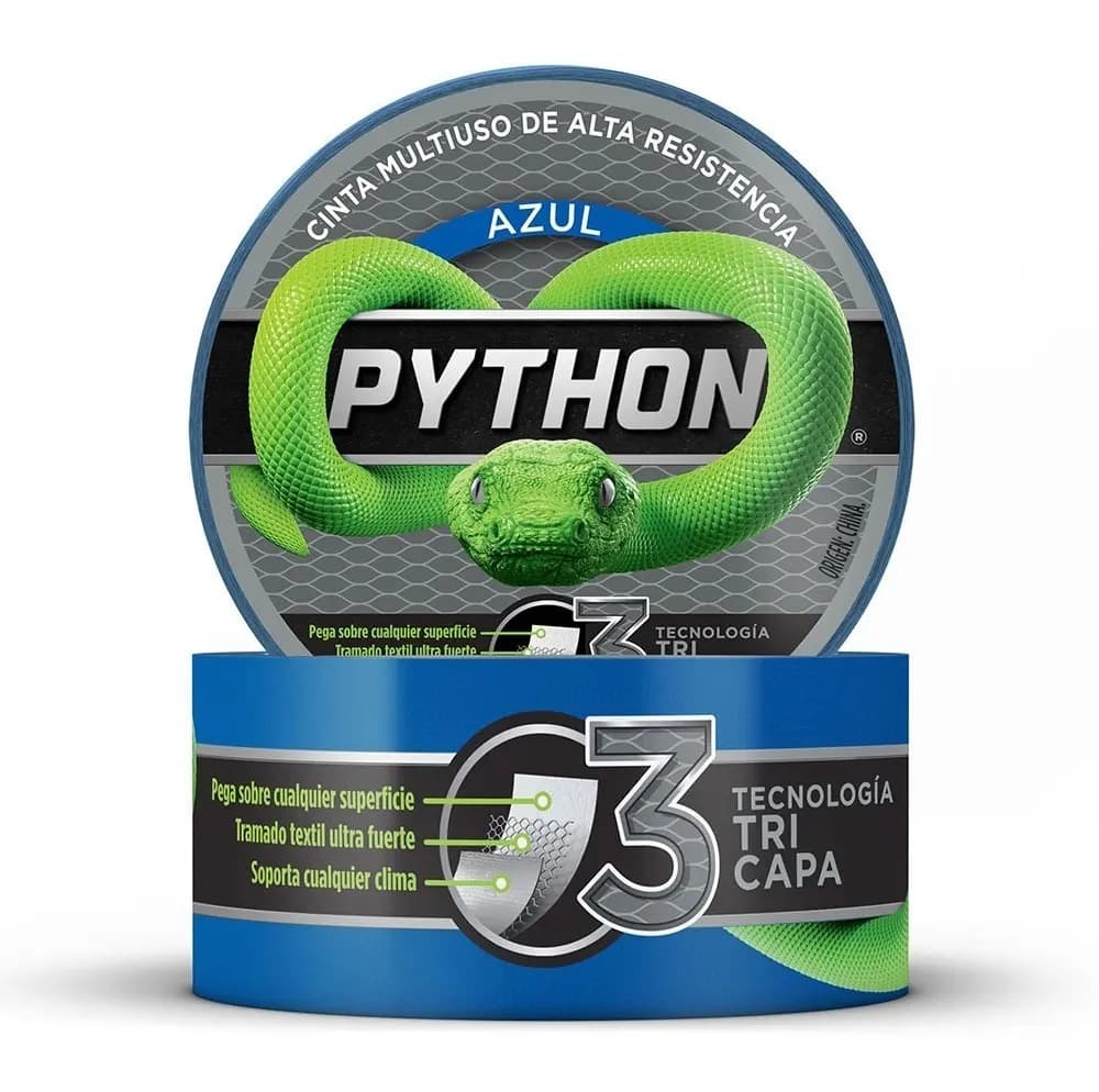 Cinta Adhesiva Multiuso Python Alta Resistencia (duct Tape) Color Azul 9m X 4.8cm