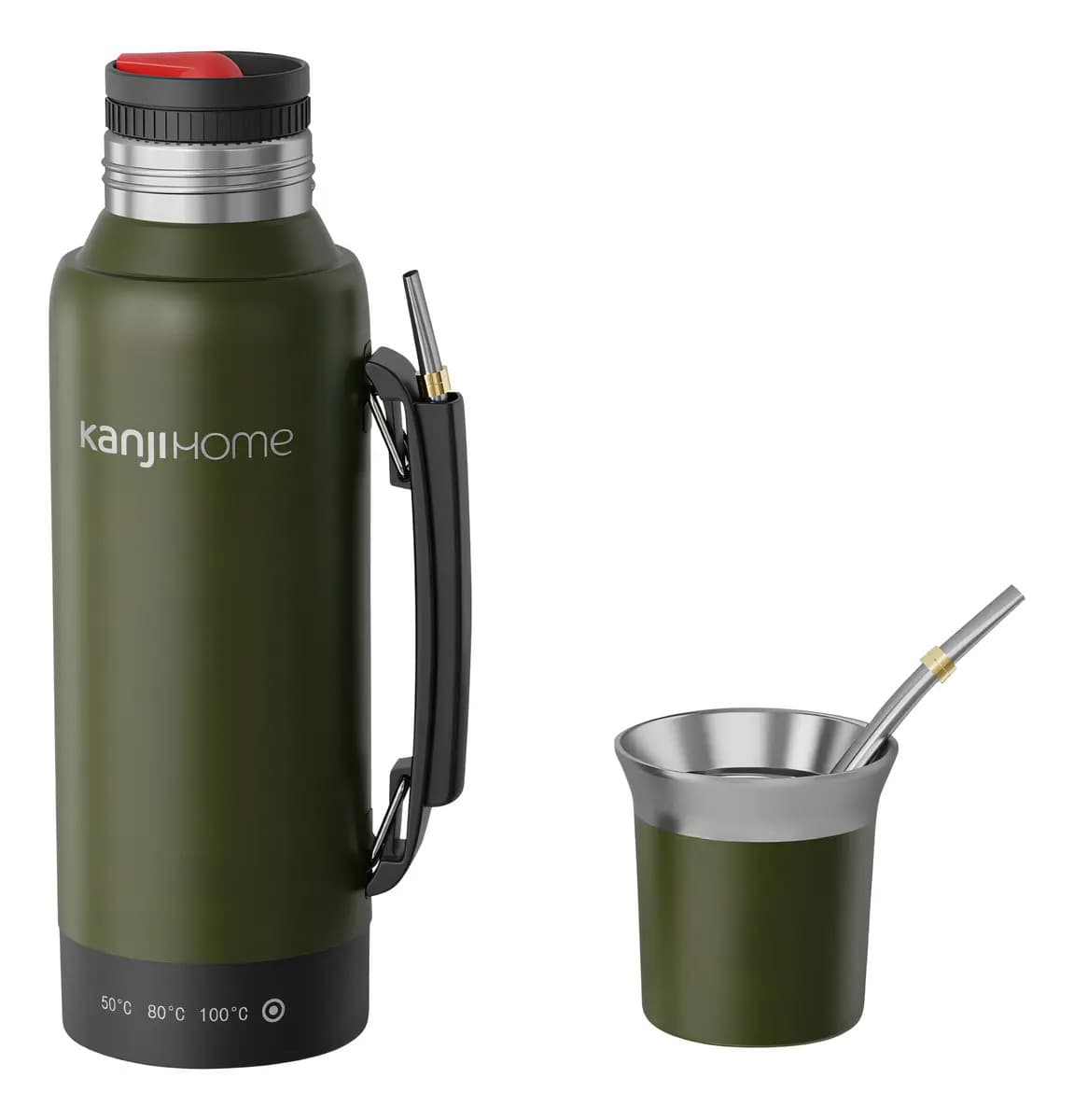 Termo Eléctrico T-mate 1 Litro Tapa Mate Y Bombilla Color Verde KANJIHOME
