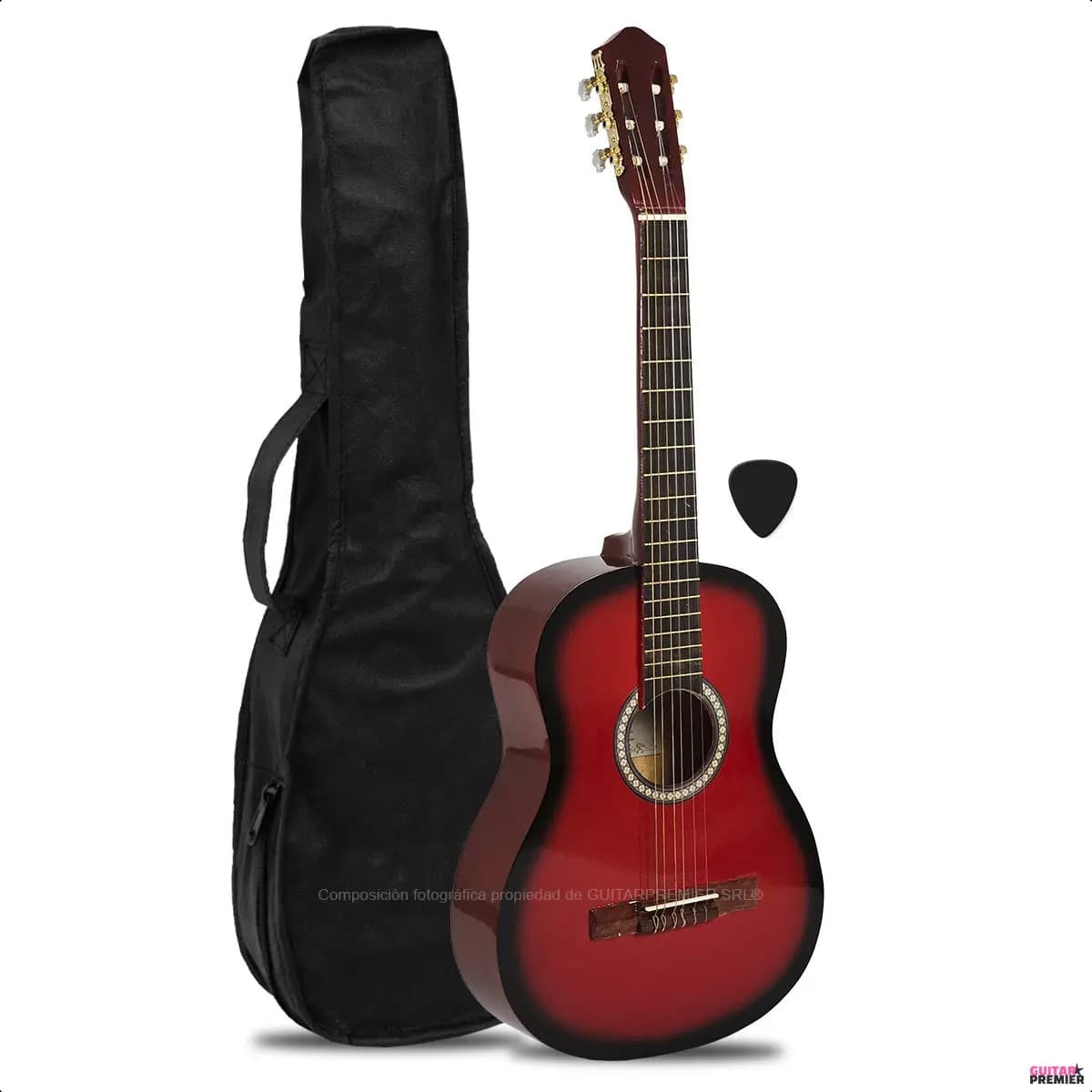 Guitarra Criolla Clasica Calidad Superior Funda Pua Manual Color ROJO Il 4/4 GRANDE Orientación de la mano Para zurdo