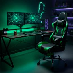 Silla de escritorio Reforzada Ph Import Gamer ergonómica negra y verde con tapizado de cuero sintético