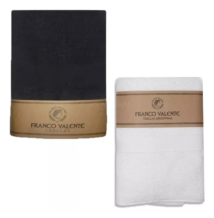 Juego de Toalla y Toallón Franco Valente de Algodón, Pack x2 Colores Blanco y Negro