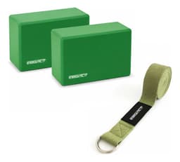 Ladrillos Yoga Pilates Kit De Eva + Cinto 3.2 Mt Algodon Verde