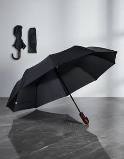 Paraguas Reforzado Anti Viento Veoquiero Automático Funda Color Negro Diseño de la tela Liso