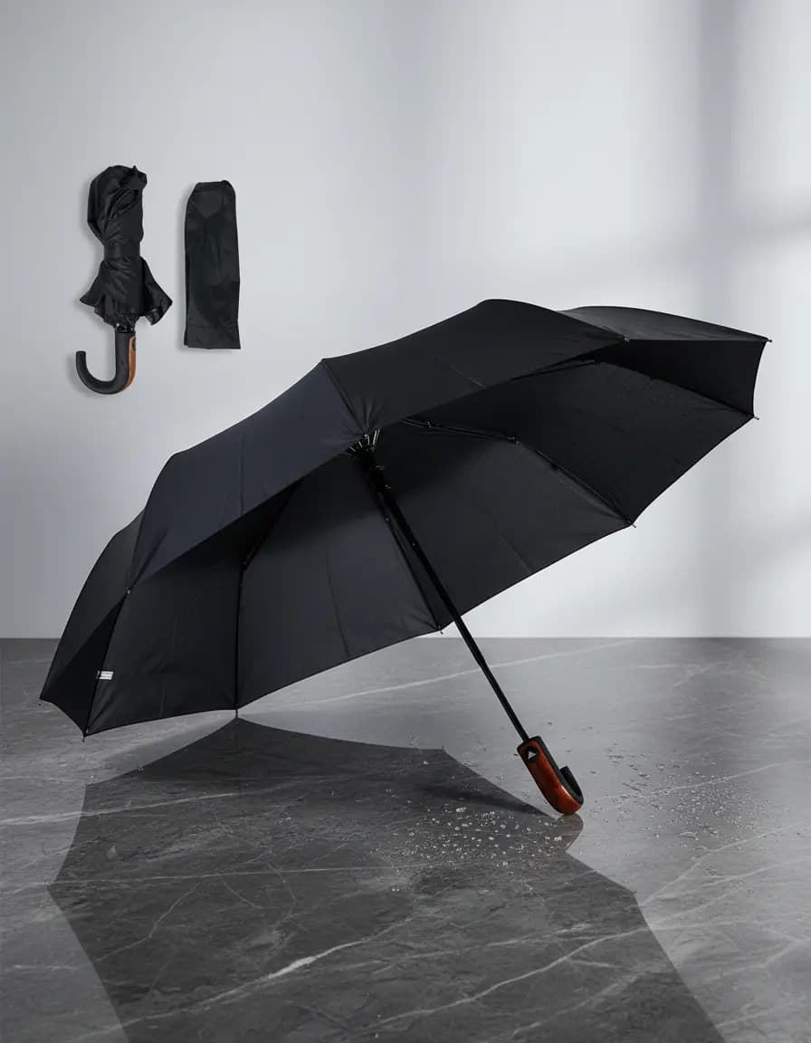 Paraguas Reforzado Anti Viento Veoquiero Automático Funda Color Negro Diseño de la tela Liso