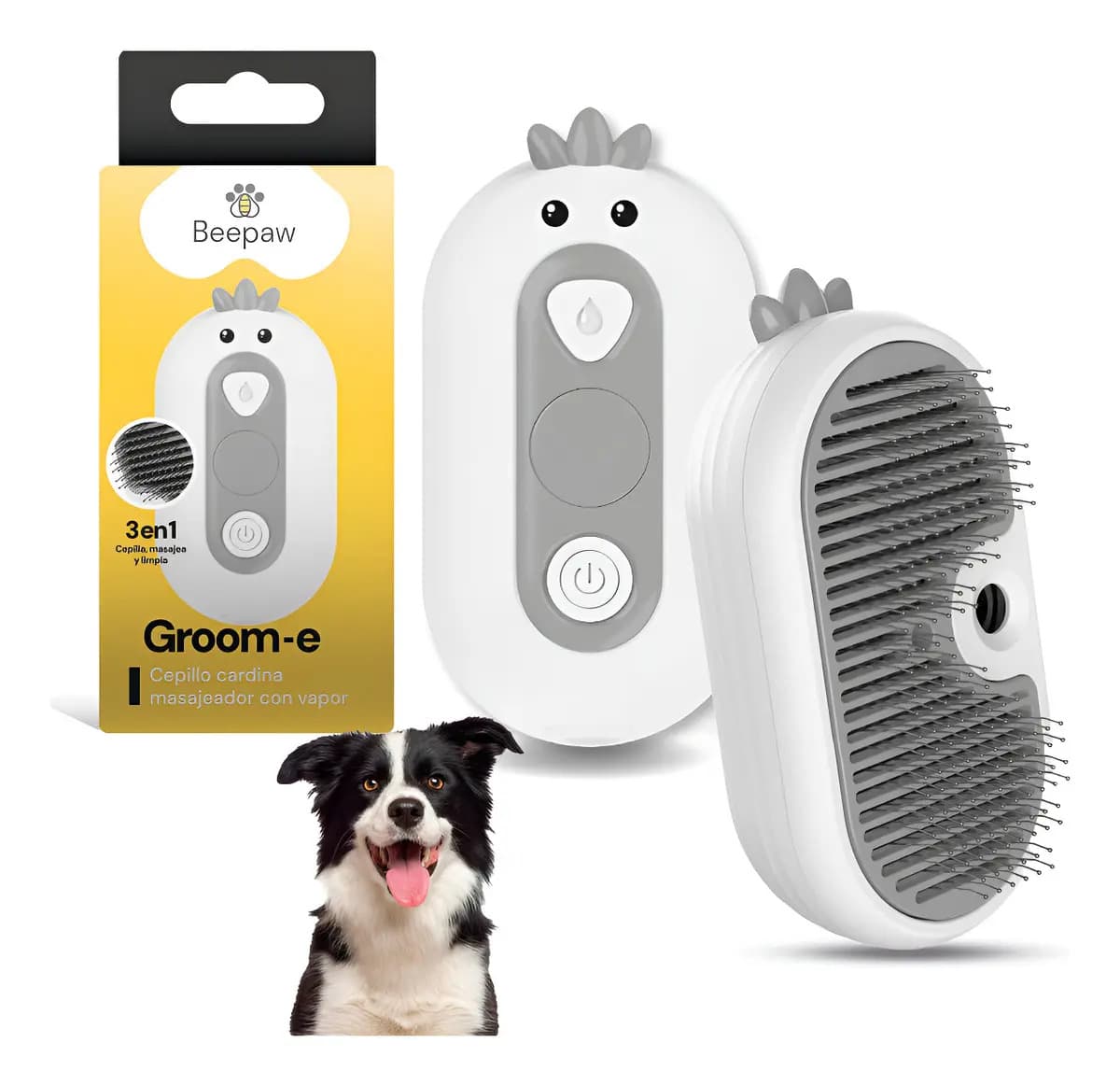 Cepillo Vapor Mascotas Beepaw Groom-e Cardina Metal Premium Color Gris