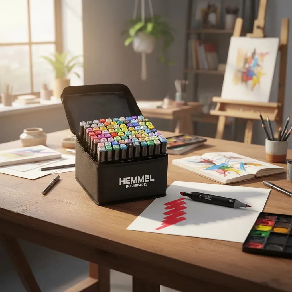Set 80 Marcadores Doble Punta Hemmel Para Colorear Estuche de Transporte Con Cierre Dibujo Diseño Moda