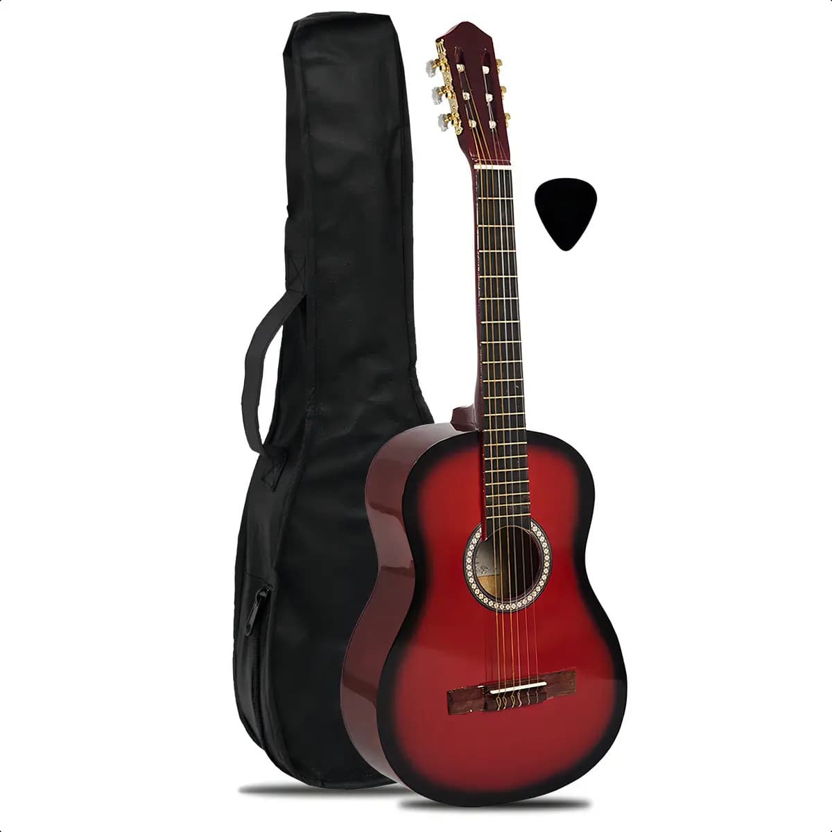 Guitarra Criolla Clasica Calidad Superior Funda Pua Manual Color Rojo Ll Orientación De La Mano Para Zurdo
