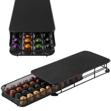 Portacapsulas Nespresso Cafe Organizador X40 Cajon Metalico Base Antideslizante Color Negro Marca Raitot