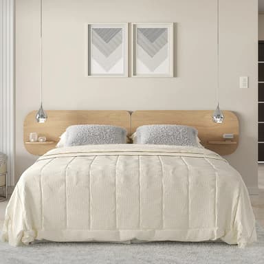 Respaldo Cama Sommier Flotante 2 Plazas Con Estante 240x50cm Color Madera natural