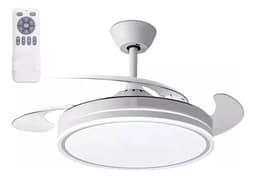 Ventilador Retractil Led De Techo Luz Dinamica Control 6 Vel 46.5 Cm Blanco Transparente Plástico 4