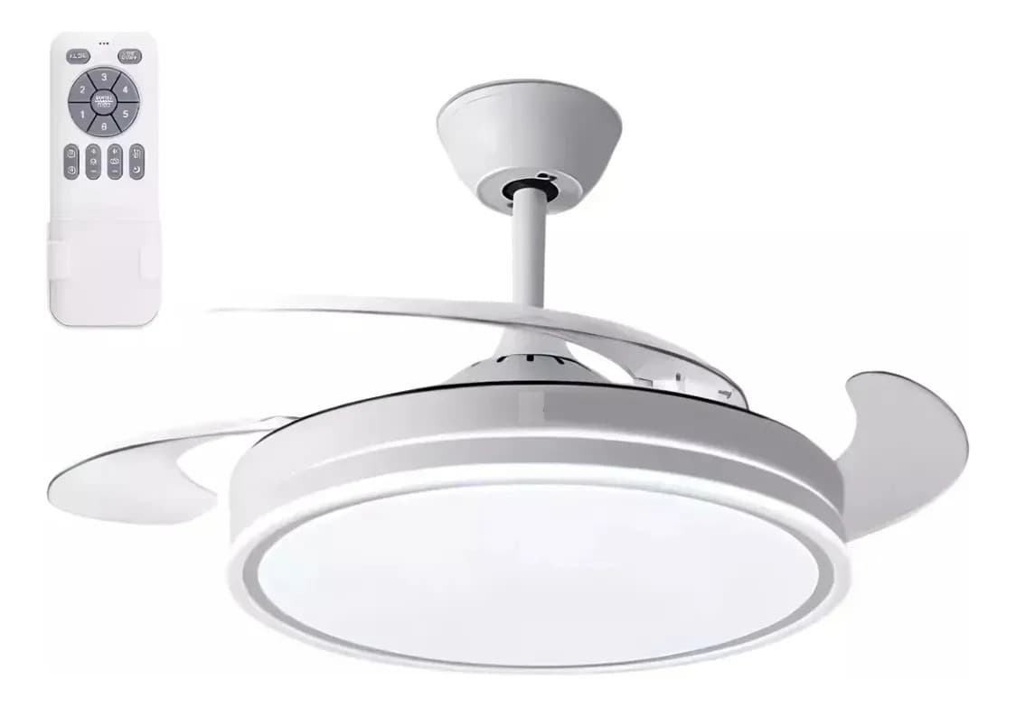 Ventilador Retractil Led De Techo Luz Dinamica Control 6 Vel 46.5 Cm Blanco Transparente Plástico 4