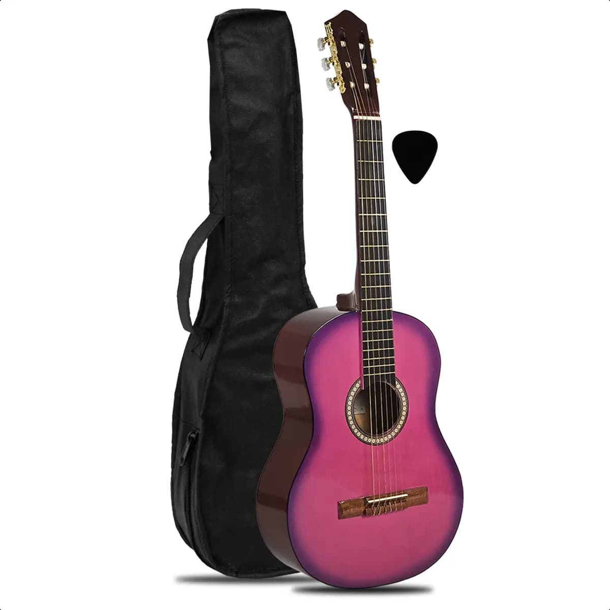 Guitarra Criolla Clasica Calidad Superior Funda Pua Manual Color ROSALILA Il 4/4 GRANDE Orientación de la mano Para zurdo