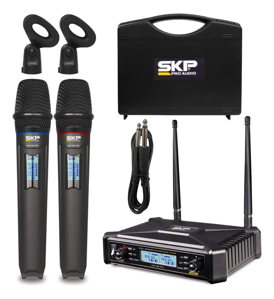 Set X2 Micrófonos Inalámbricos SKP UHF 600 Pro 300 Canales Color Negro