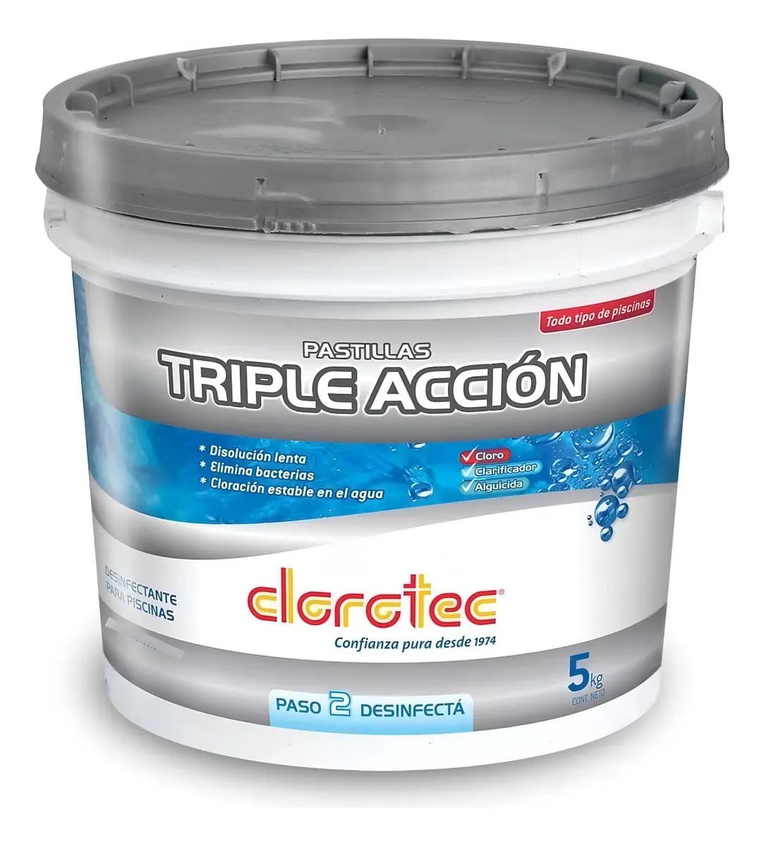 Pastillas Cloro Triple Acción Clorotec 5kg Alguicida Piletas
