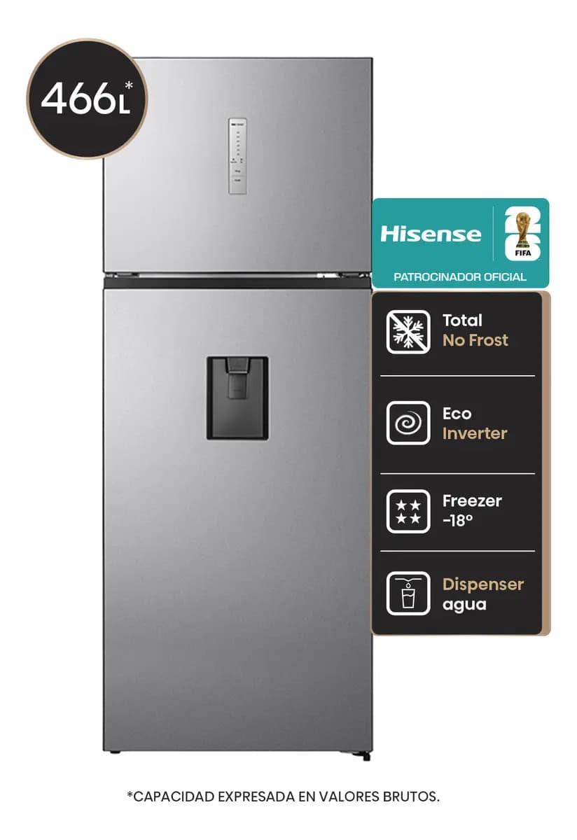 Heladera Inverter Hisense No Frost 466l Con Dispenser De Agua