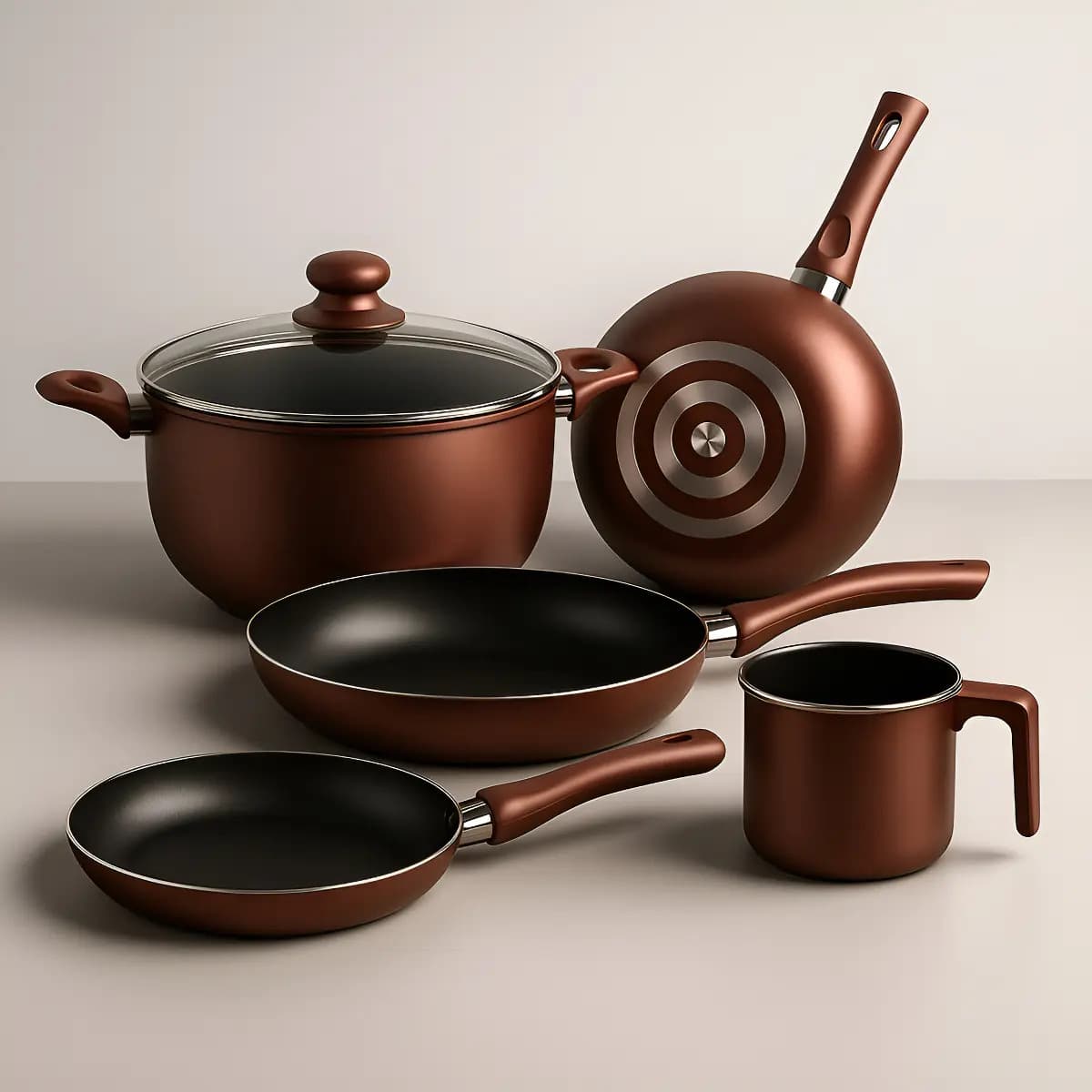 Set Ollas Fary Home Cocina 5 Piezas Antiadherentes Bordó Aluminio