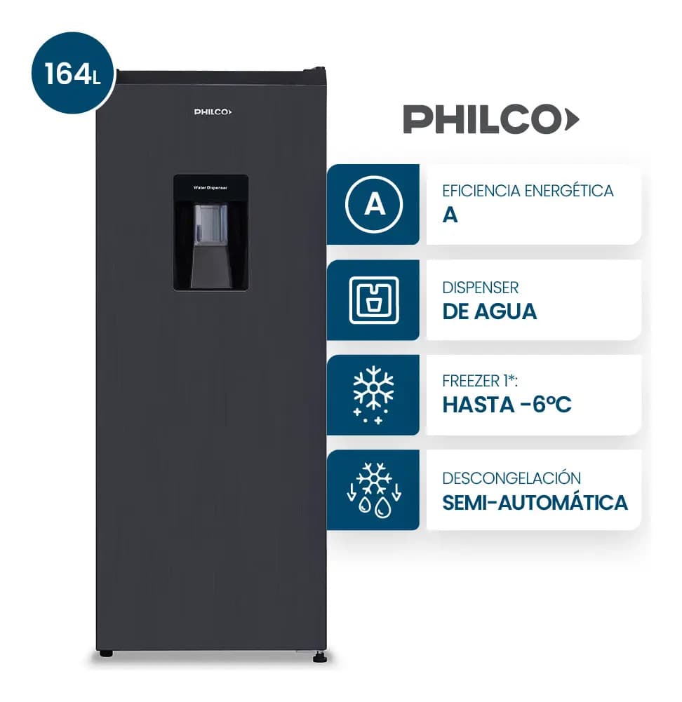 Heladera Philco One Door Cíclica Con Dispenser 164L INOX - PHSD170XD