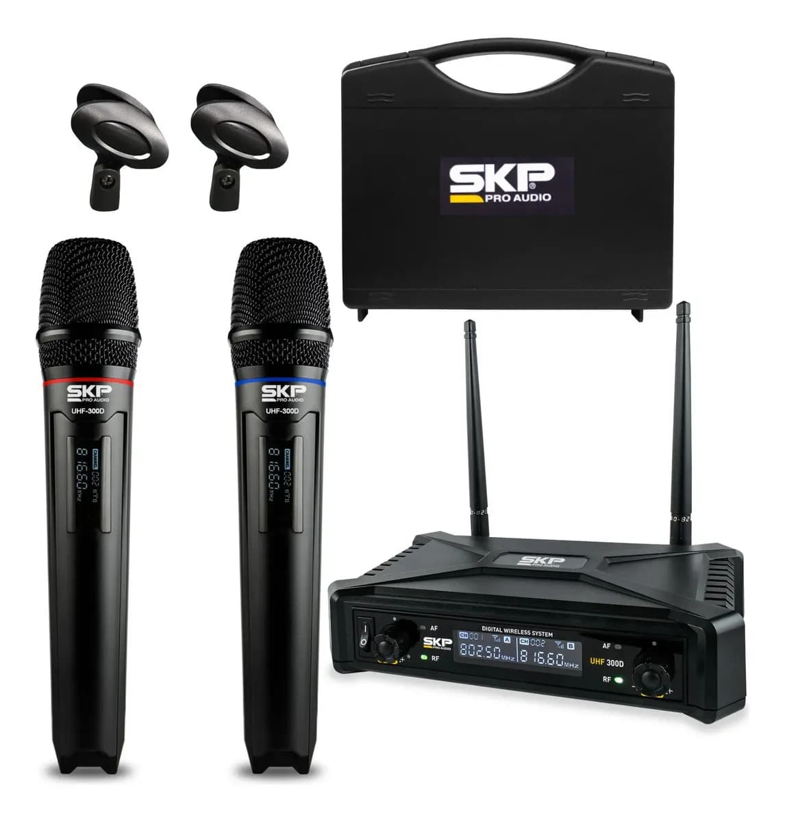 Set X2 Micrófonos Inalámbricos Skp Uhf-300d Dinámicos 70mts