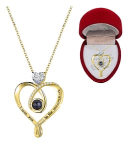 Collar Te Amo 100 Idiomas Moon Baño Oro 18k + Estuche Pana Dorado Blanco