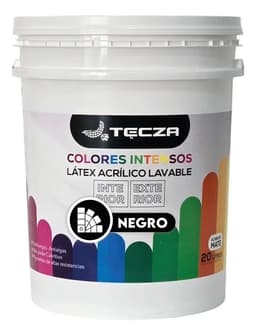 Pintura Latex Negro Tecza, Lavable X 20 Litros, Linea Colores Intensos Preparados Apto Interior Y Exterior, Acabado Mate.