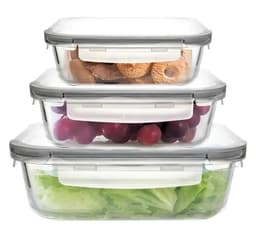 Set X3 Taper Hermetico De Vidrio Microondas Horno Freezer Heladera Sin Derrame Vianda Lunchera Rectangular Juego Recipientes Cocina Negro Levys Bazar