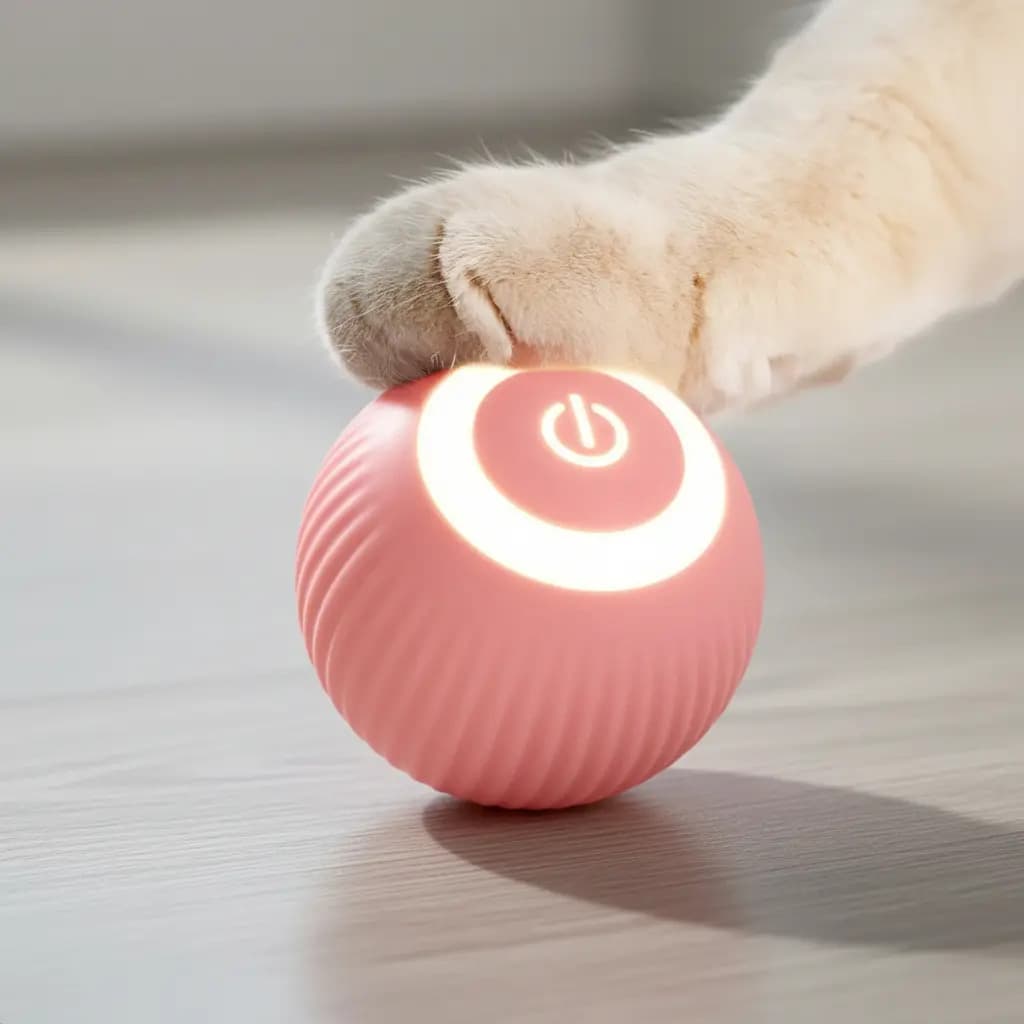 Juguete Interactivo Para Gatos BAZA Bola Inteligente Recargable Automática Con Movimiento Luz LED Antiestrés Auto-Rodante Para Gatitos Adultos Jugar Solo USB Silenciosa Color Rosa
