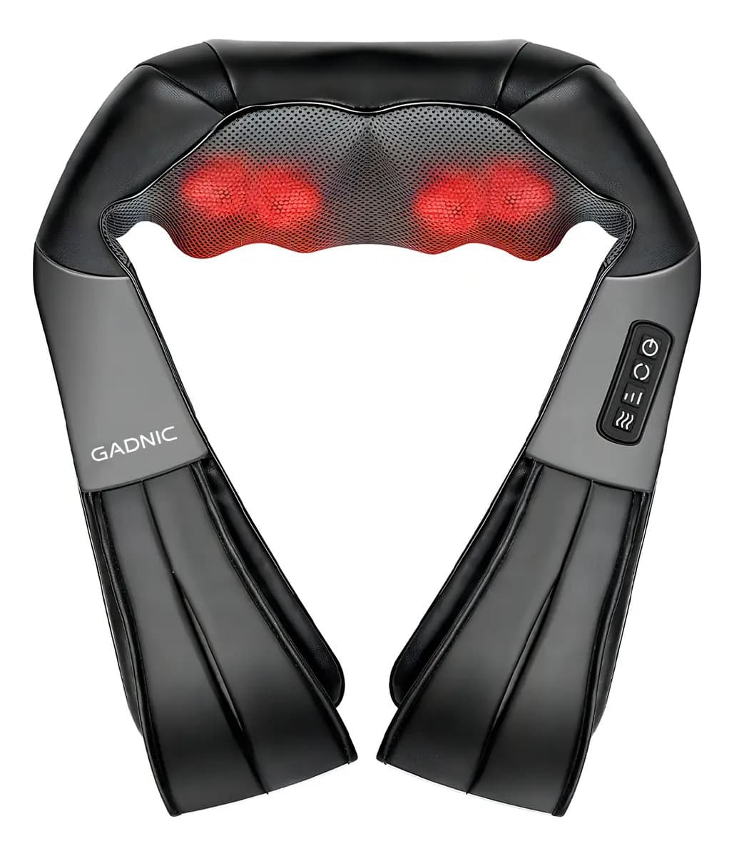 Masajeador Cervical Gadnic Shiatsu Calor Infrarrojo Rotación Automática Control Integrado Ergonómico Portátil Adaptador Auto 8 Nodos