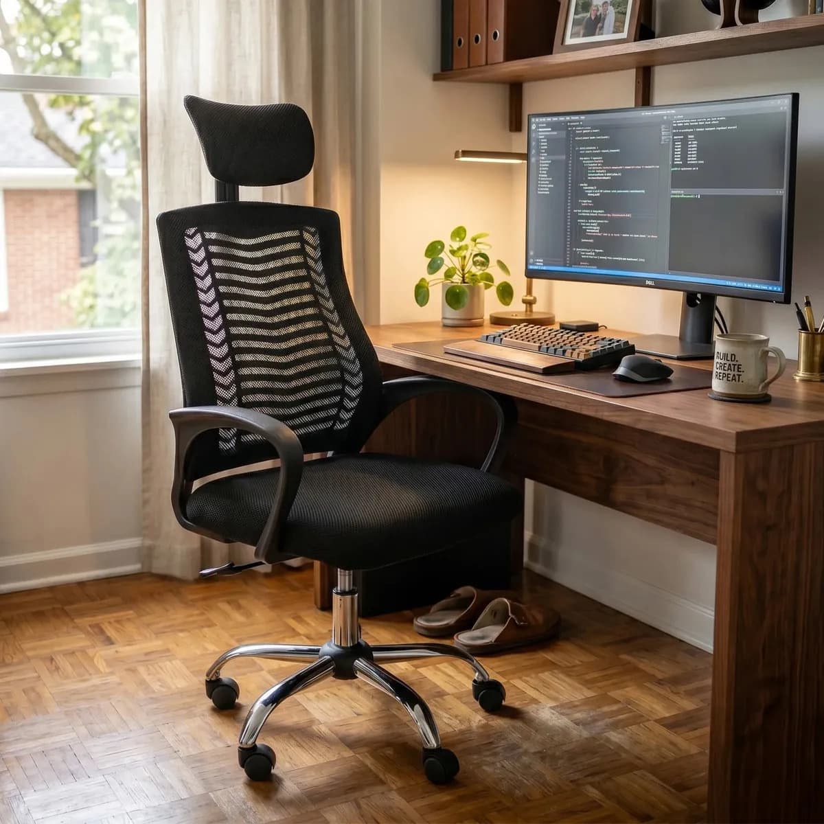 Silla De Escritorio Ergonomica Con Apoyacabezas Negra Negro Malla Anti-transpirante