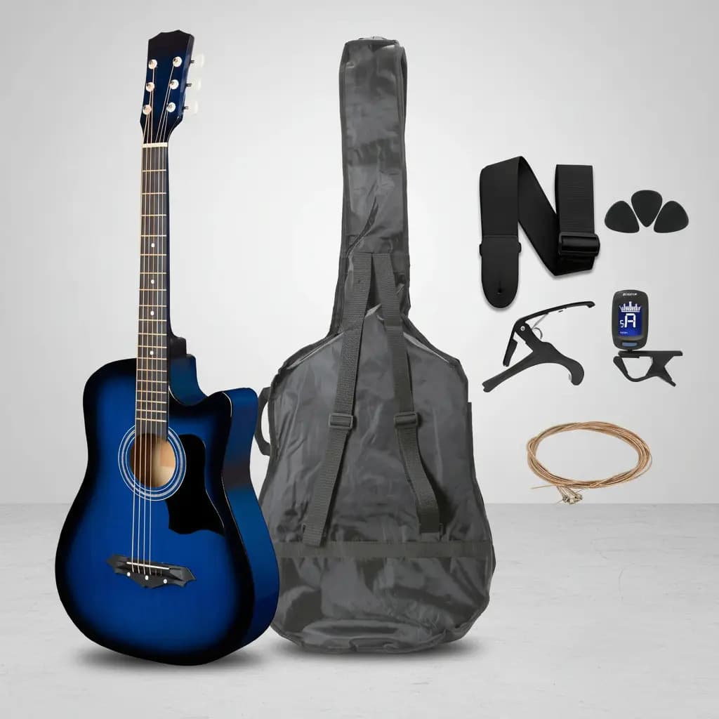 Guitarra Acústica AG002 Azul Arce Brillante Con Accesorios Para Diestros