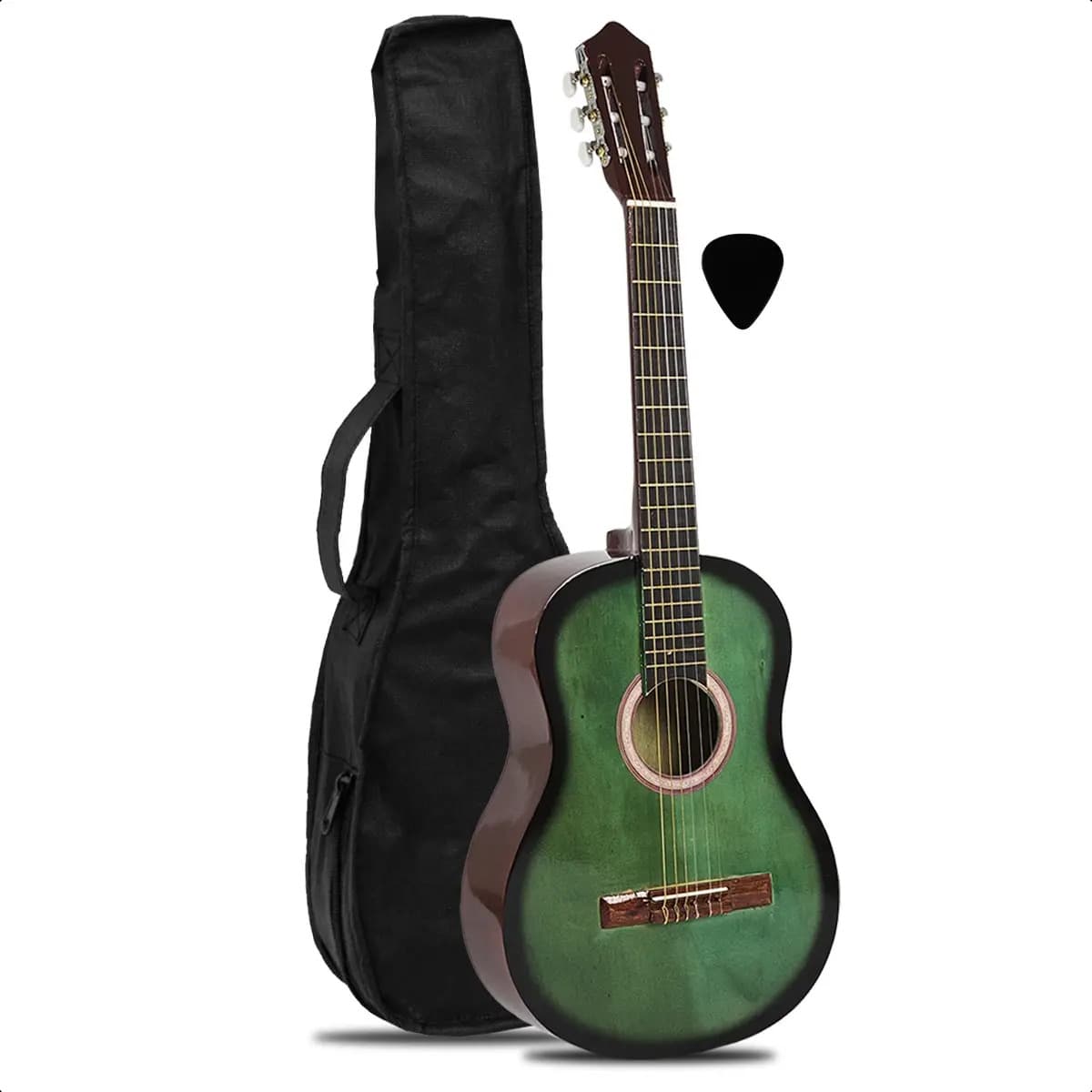 Guitarra Criolla Clasica Calidad Superior Funda Pua Manual Color VERDE Il 4/4 GRANDE Orientación de la mano Para diestro