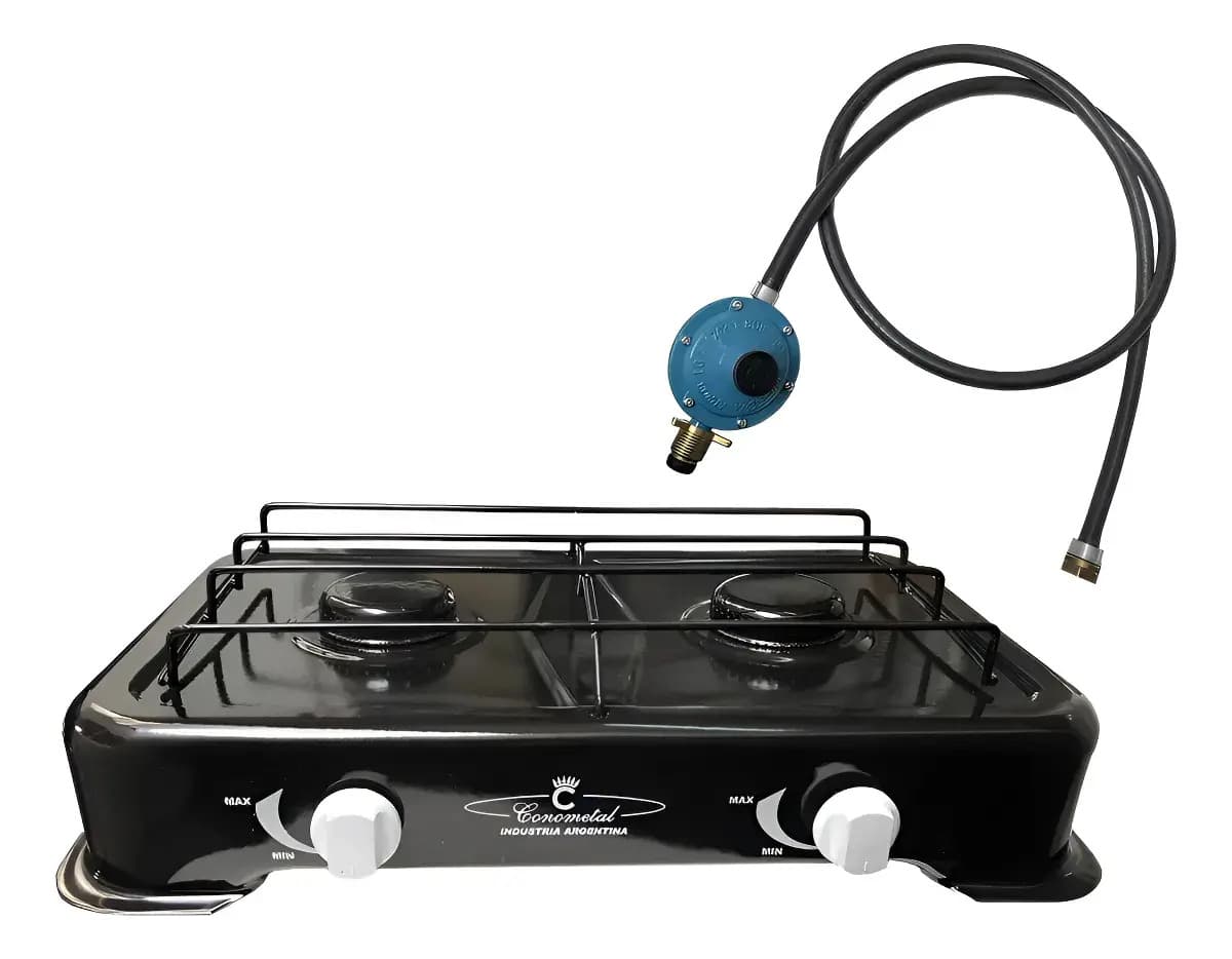 Anafe De Cocina Gas Garrafa + Regulador Manguera 1 Metro Negro
