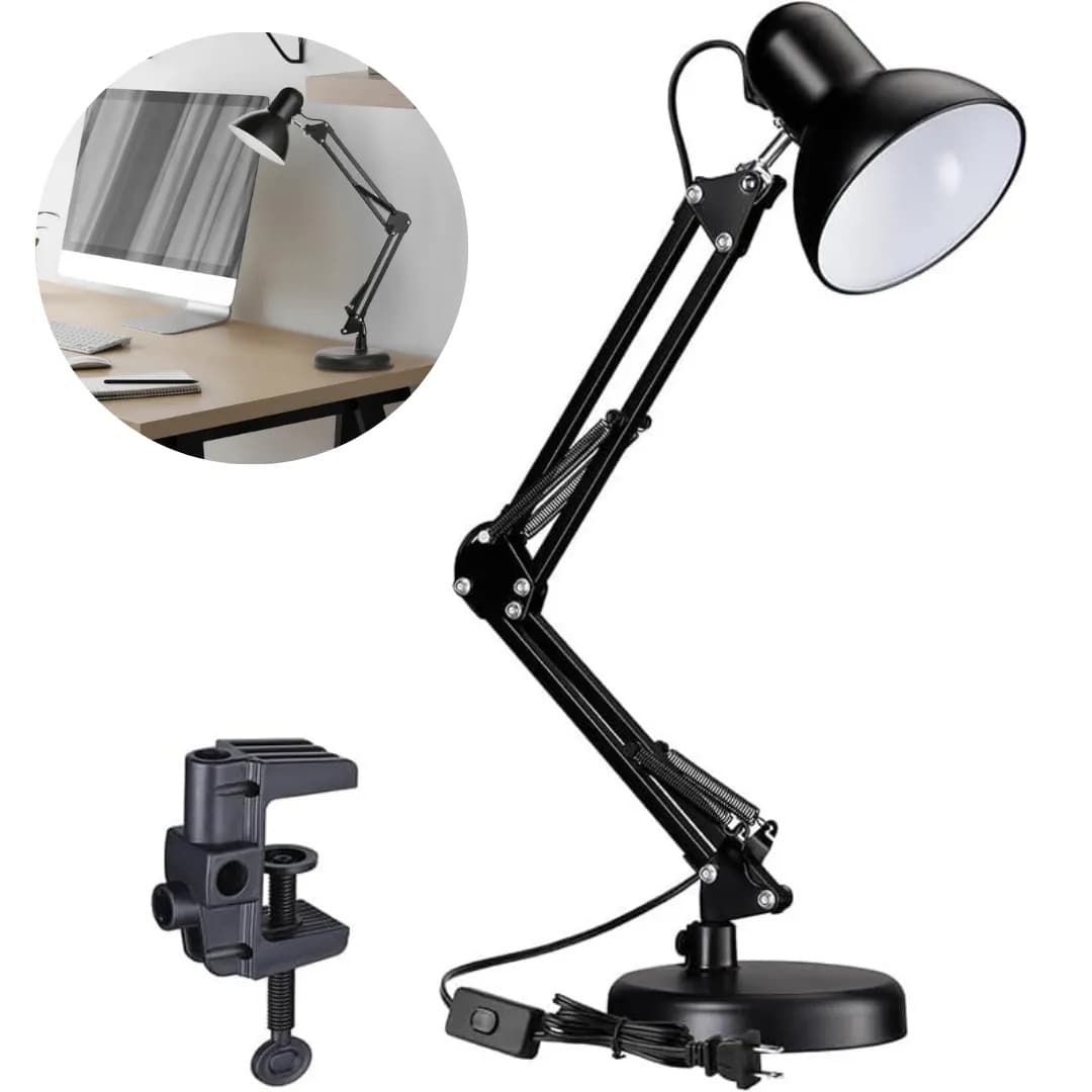 Velador Lampara De Mesa Escritorio Luz Moderno Articulado Negro Trafolec Regulable