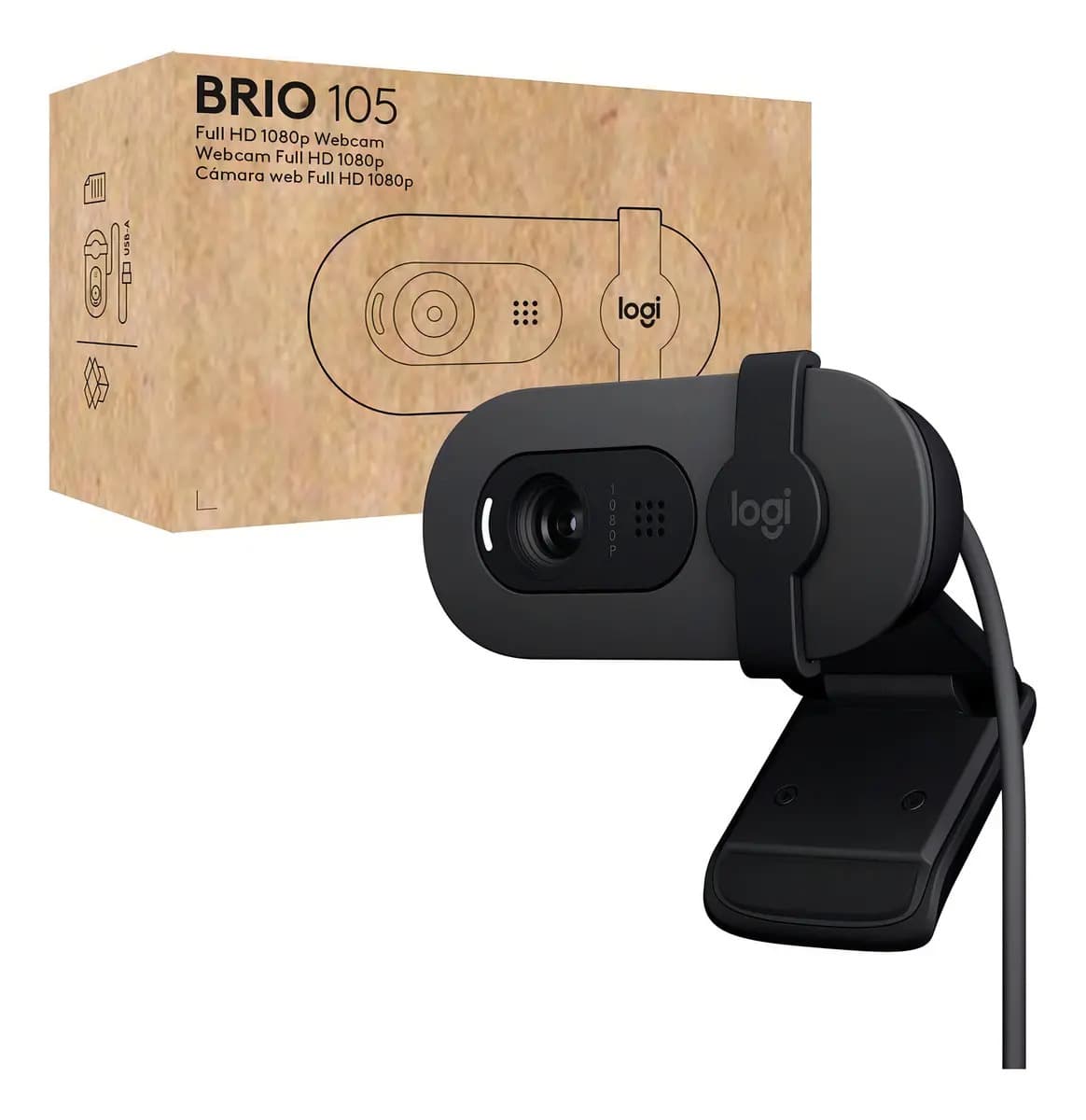Cámara Logitech Brio 105 Full Hd 1080p Business Webcam Color Negro