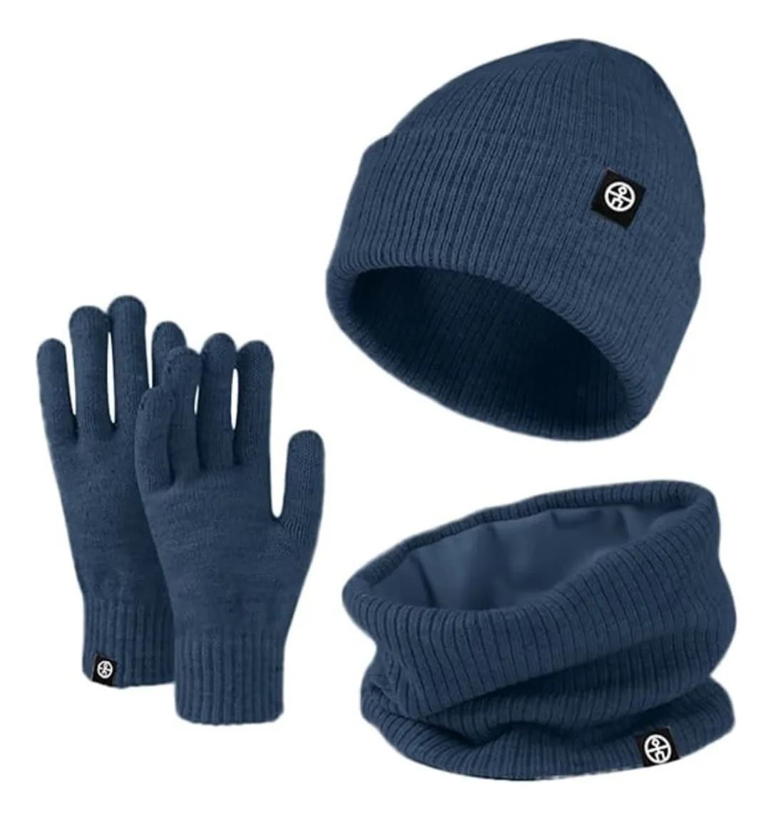 Pack X3 Gorro Alpaca Wool+ Cuello Terciopelo+guantes Touch Color Azul Petróleo Talle Único Adultos