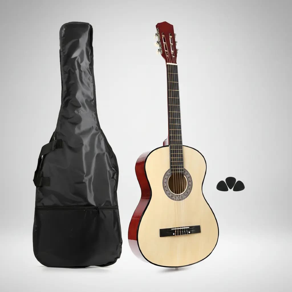 Guitarra Criolla Ambidiestro Madera Dura Cg001 Natural Funda Y Púas