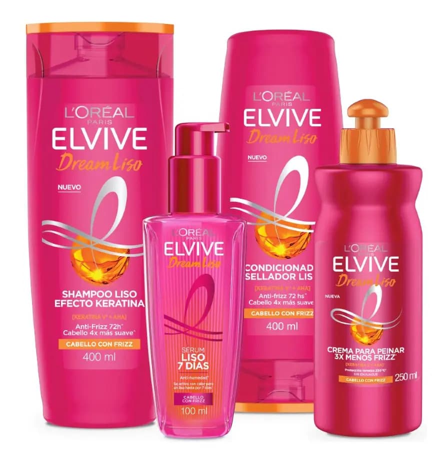 Kit Elvive Dream Liso: Shampoo, Acondicionador, CPP y Serum