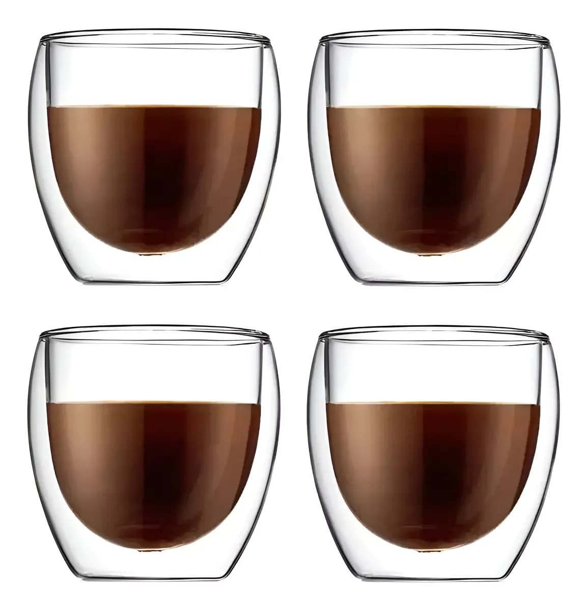 4 Tazas Vidrio Doble Pared 150ml Térmicas Benabi Apta Microondas