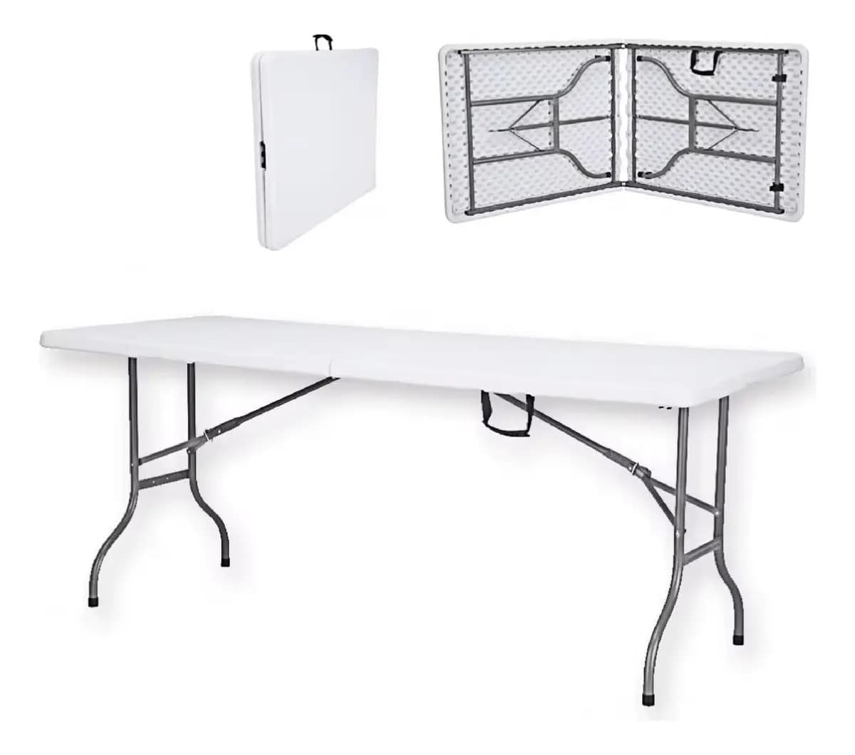 Mesa Plegable De Exterior 180cm Interior Para Jardin Camping Blanco