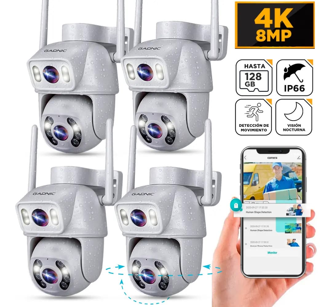Gadnic Kit 4 Cámaras Seguridad 4k Doble Lente Para Exterior - Blanco