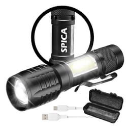 Linterna Tactica LED Militar SPICA X-4 Recargable 3 Modos de Iluminacion Luz Blanca Gancho Clip Color Negro