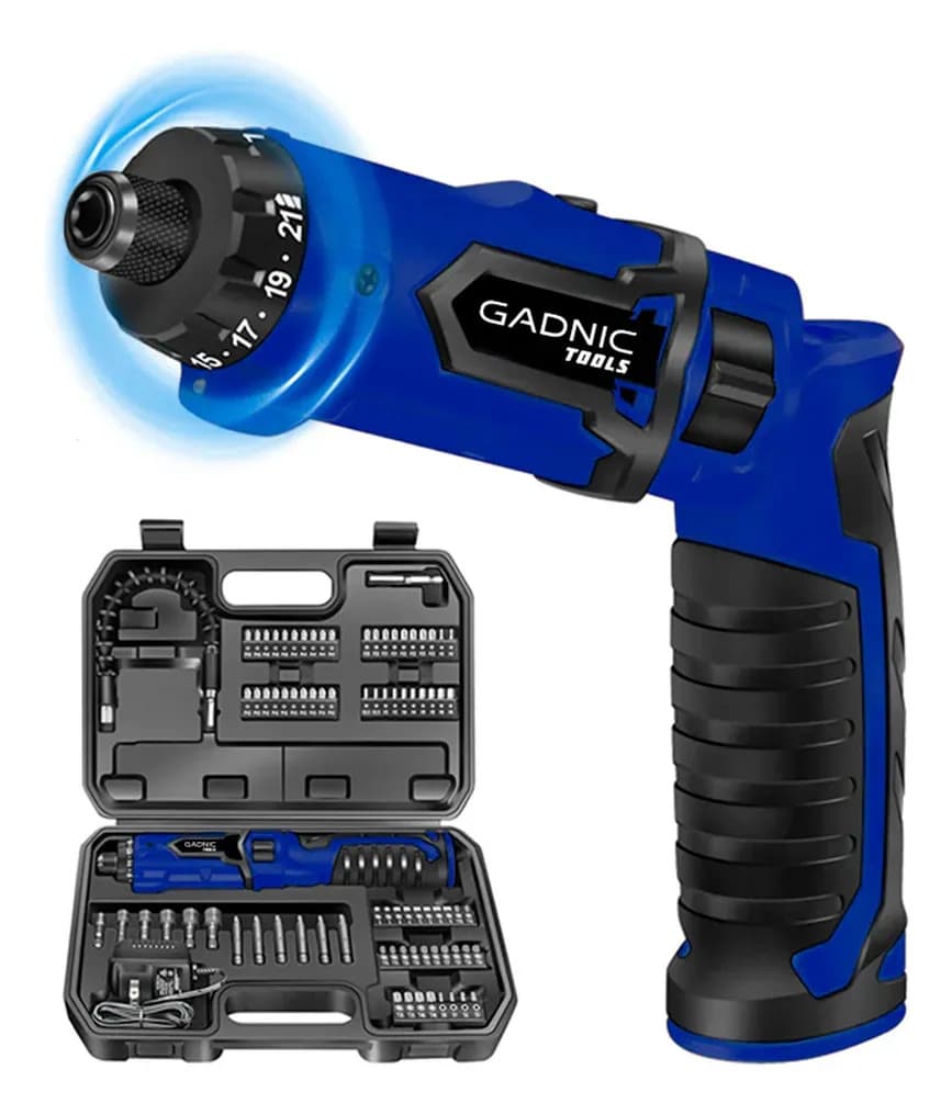 Destornillador Electrico inalámbrico D72 Gadnic bateria 1500mAh 230RPM par 7NM kit 87 accesorios