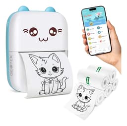 Mini Impresora Termica con 5 Rollos Repuesto Papel Adhesivo Color Celeste GEOTEK ITZ01